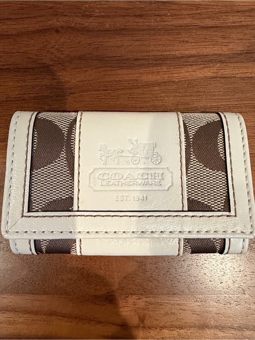 Y2K Coach Signature Canvas and White Leather and Brown Monogram Pattern Key Case